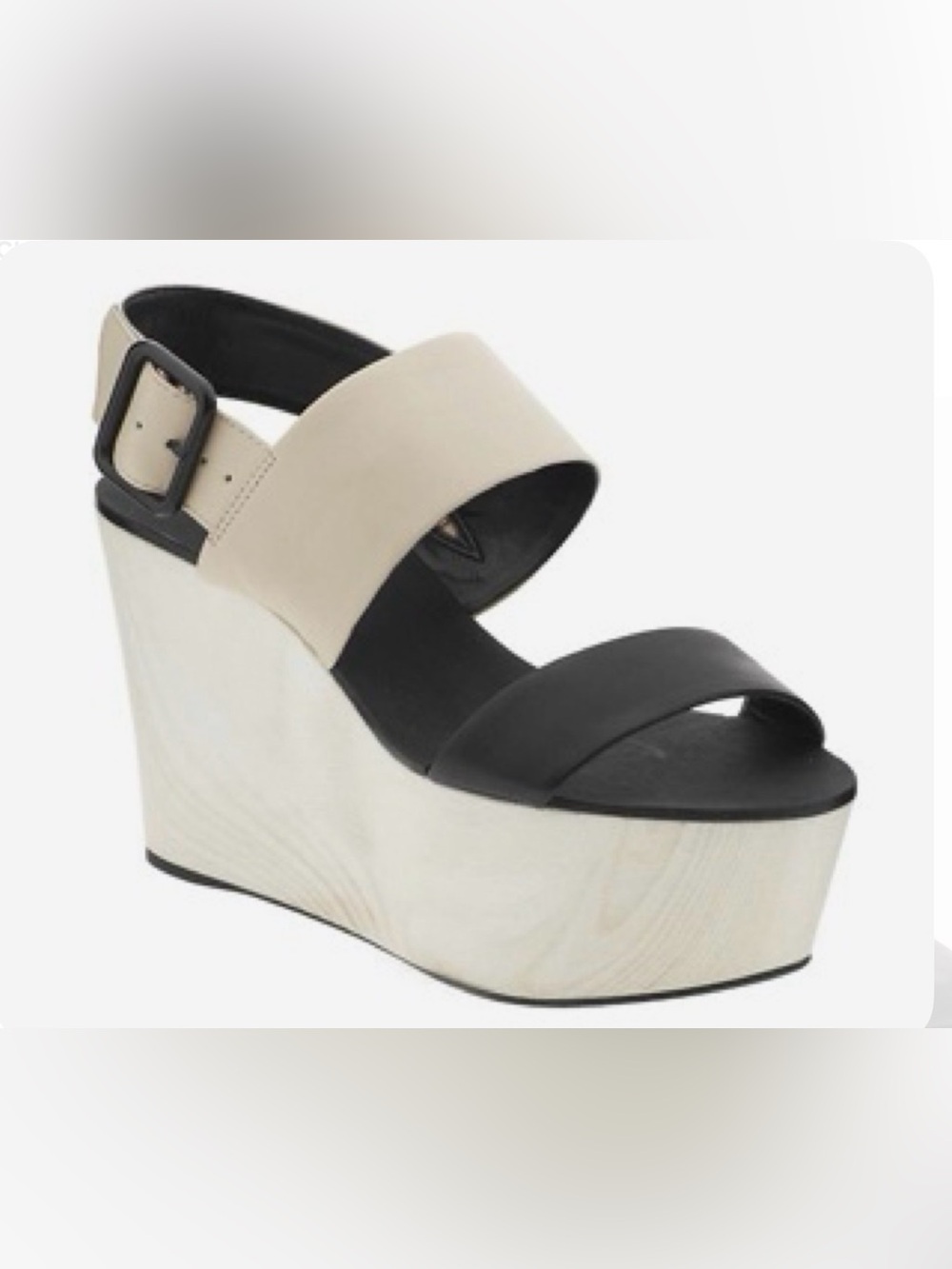 BCBGeneration Platform Wedge Sandals in Black and Cream